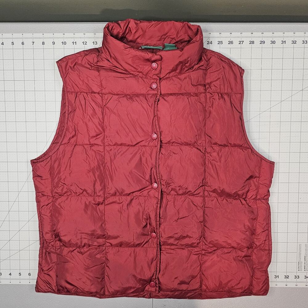 LL Bean Down Vest Womens XL Red Puffer Quilted Snap Preppy Outdoors Hiking Retro